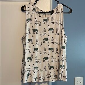 Ann Taylor Llama Print Tank Top - Cream and Green